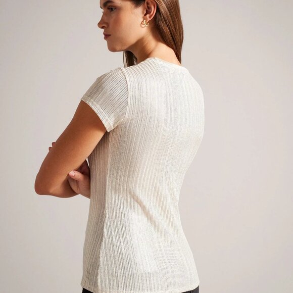 Ted Baker KATRINO Ribbed Metallic T-Shirt Size 3 - Picture 5 of 8